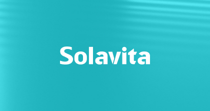 Solavita official logo on brand turquoise gradient background, representing clean energy identity