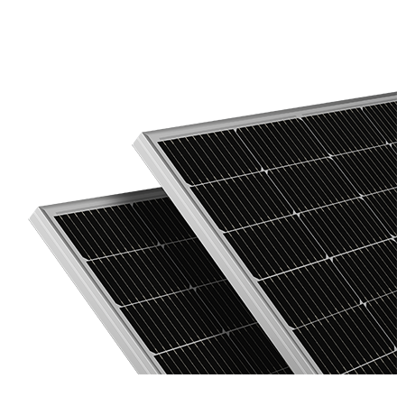 Front view of two Solavita solar panels with silver aluminum frames and half-cut cell layout